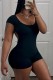 Black Sexy Solid Backless O Neck Skinny Romper