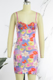 Colour Sexy Print Backless Spaghetti Strap Sleeveless Dress Dresses