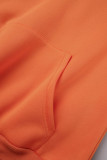 Orange Casual Letter Basic Hooded Collar Long Sleeve Two Pieces