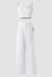 White Casual Solid Backless Spaghetti Strap Sleeveless Two Pieces