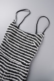 Black Sexy Casual Street Striped Backless Spaghetti Strap Regular Jumpsuits
