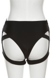 Black Sexy Solid Hollowed Out Patchwork Asymmetrical Skinny High Waist Conventional Solid Color Bottoms