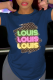 Navy Blue Street Print Patchwork Letter O Neck T-Shirts