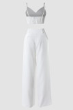 White Casual Solid Backless Spaghetti Strap Sleeveless Two Pieces