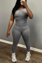 Grey Casual Solid Backless Basic O Neck Skinny Jumpsuits