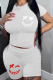 White Casual Print Patchwork O Neck Half Sleeve Two Pieces