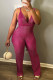 Rose Red Sexy Casual Solid Backless V Neck Regular Jumpsuits