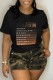 Black Casual Print Basic O Neck T-Shirts