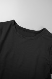 Black Casual Solid Basic O Neck Short Sleeve Two Pieces