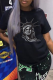 Black Casual Vintage Print Patchwork O Neck T-Shirts
