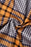 Orange Casual Work Elegant Plaid Print Patchwork Shirt Collar Skinny Jumpsuits