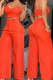 Orange Casual Solid Backless Spaghetti Strap Sleeveless Two Pieces