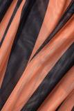 Khaki Casual Street Sportswear Striped See-through Skinny Mid Waist Pencil Positioning Print Bottoms