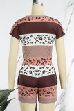 Multicolor Casual Print Patchwork O Neck Short Sleeve Two Pieces