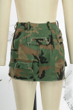 Camouflage Casual Camouflage Print Patchwork Regular High Waist Conventional Full Print Skirts