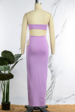 Purple Sexy Solid Hollowed Out Backless U Neck Strapless Dress Dresses