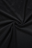 Black Sexy Butterfly Patchwork See-through Backless O Neck Long Sleeve Dresses