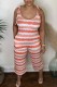 Orange Casual Striped Print Bandage Backless U Neck Regular Jumpsuits