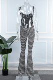 Black Sexy Casual Street Striped Backless Spaghetti Strap Regular Jumpsuits