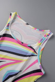 Colour Casual Print Basic U Neck Sleeveless Two Pieces