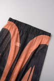 Khaki Casual Street Sportswear Striped See-through Skinny Mid Waist Pencil Positioning Print Bottoms