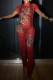 Red Sexy Print Patchwork Half A Turtleneck Skinny Jumpsuits
