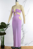 Purple Sexy Solid Hollowed Out Backless U Neck Strapless Dress Dresses