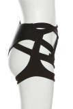 Black Sexy Solid Hollowed Out Patchwork Asymmetrical Skinny High Waist Conventional Solid Color Bottoms
