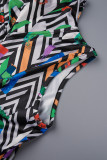 Multicolor Casual Print Patchwork Half A Turtleneck Regular Jumpsuits