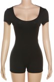 Black Sexy Solid Backless O Neck Skinny Romper