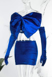 Pink Sexy Solid Backless With Bow Strapless Two Pieces (With Sleeves)