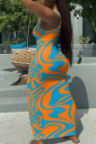 Multicolor Street Print Patchwork U Neck One Step Skirt Dresses