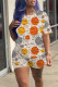 Orange Gray Casual Print Patchwork O Neck Short Sleeve Two Pieces