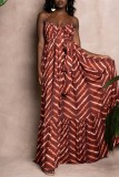 Blue Sexy Casual Print Backless Spaghetti Strap Long Dress Dresses
