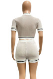 Pink Sportswear Solid Hollowed Out Pocket Buttons Turndown Collar Short Sleeve Two Pieces