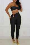 Yellow Sexy Casual Solid Backless Strapless Sleeveless Two Pieces