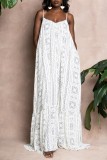 Blue Sexy Casual Print Backless Spaghetti Strap Long Dress Dresses