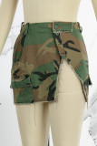 Camouflage Casual Camouflage Print Patchwork Regular High Waist Conventional Full Print Skirts