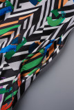 Multicolor Casual Print Patchwork Half A Turtleneck Regular Jumpsuits
