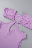 Purple Sexy Solid Hollowed Out Backless U Neck Strapless Dress Dresses