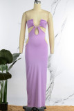 Purple Sexy Solid Hollowed Out Backless U Neck Strapless Dress Dresses
