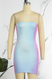 Colour Sexy Print Backless Strapless Sleeveless Dress Dresses