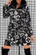 Black Elegant Print Patchwork Letter Hooded Collar Outerwear