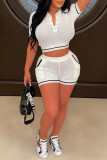 Pink Sportswear Solid Hollowed Out Pocket Buttons Turndown Collar Short Sleeve Two Pieces