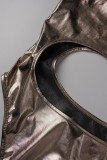 Silver Sexy Solid Hollowed Out Backless Swimwears