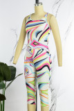Colour Casual Print Basic U Neck Sleeveless Two Pieces