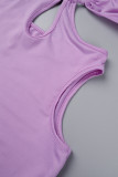 Purple Sexy Solid Hollowed Out Backless U Neck Strapless Dress Dresses