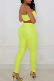 Yellow Sexy Casual Solid Backless Strapless Sleeveless Two Pieces