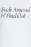 White Casual Daily Print Patchwork Letter O Neck T-Shirts