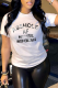 White Casual Vintage Print Patchwork Letter O Neck T-Shirts